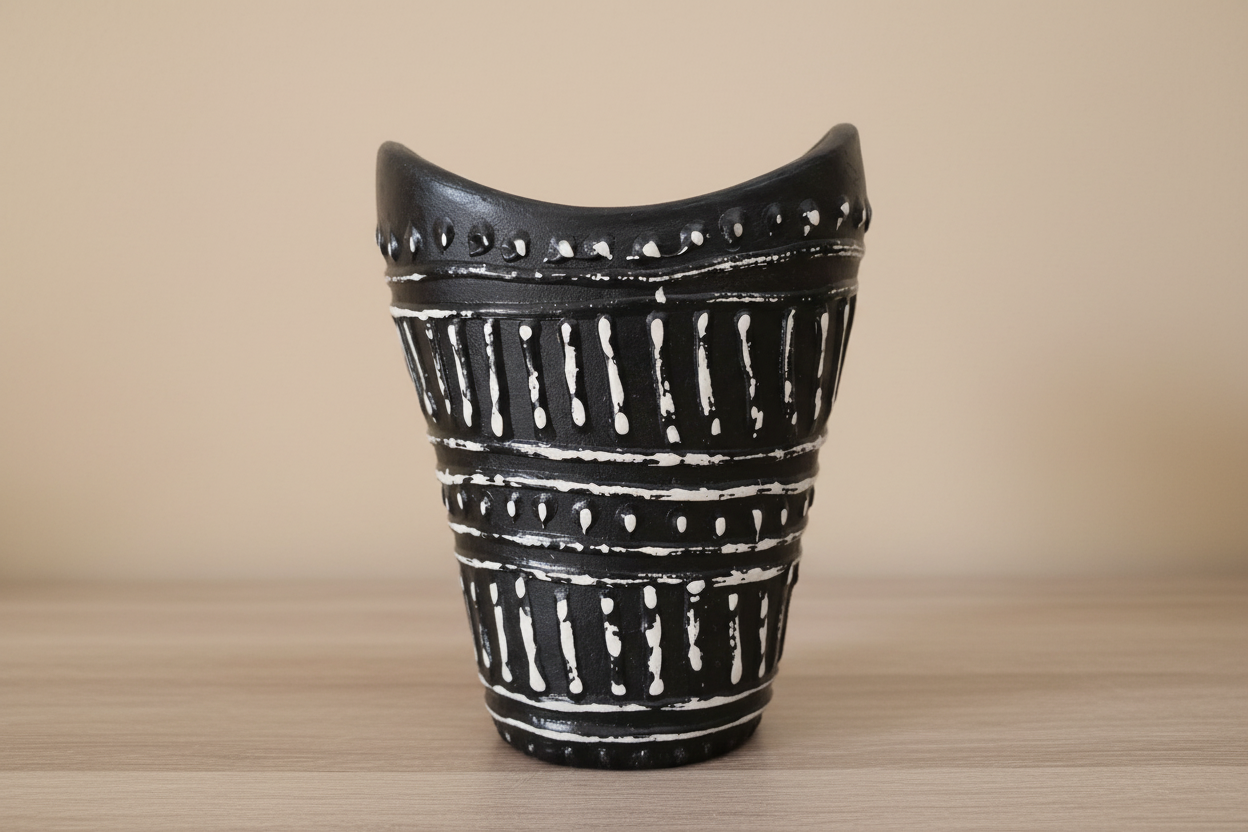 Jarrón étnico negro terracotta vacío